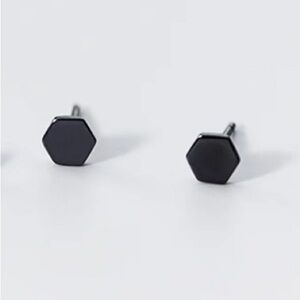 A Pair Hexagon Stud Earrings-Solid 925-4.5mm-SS012-Black